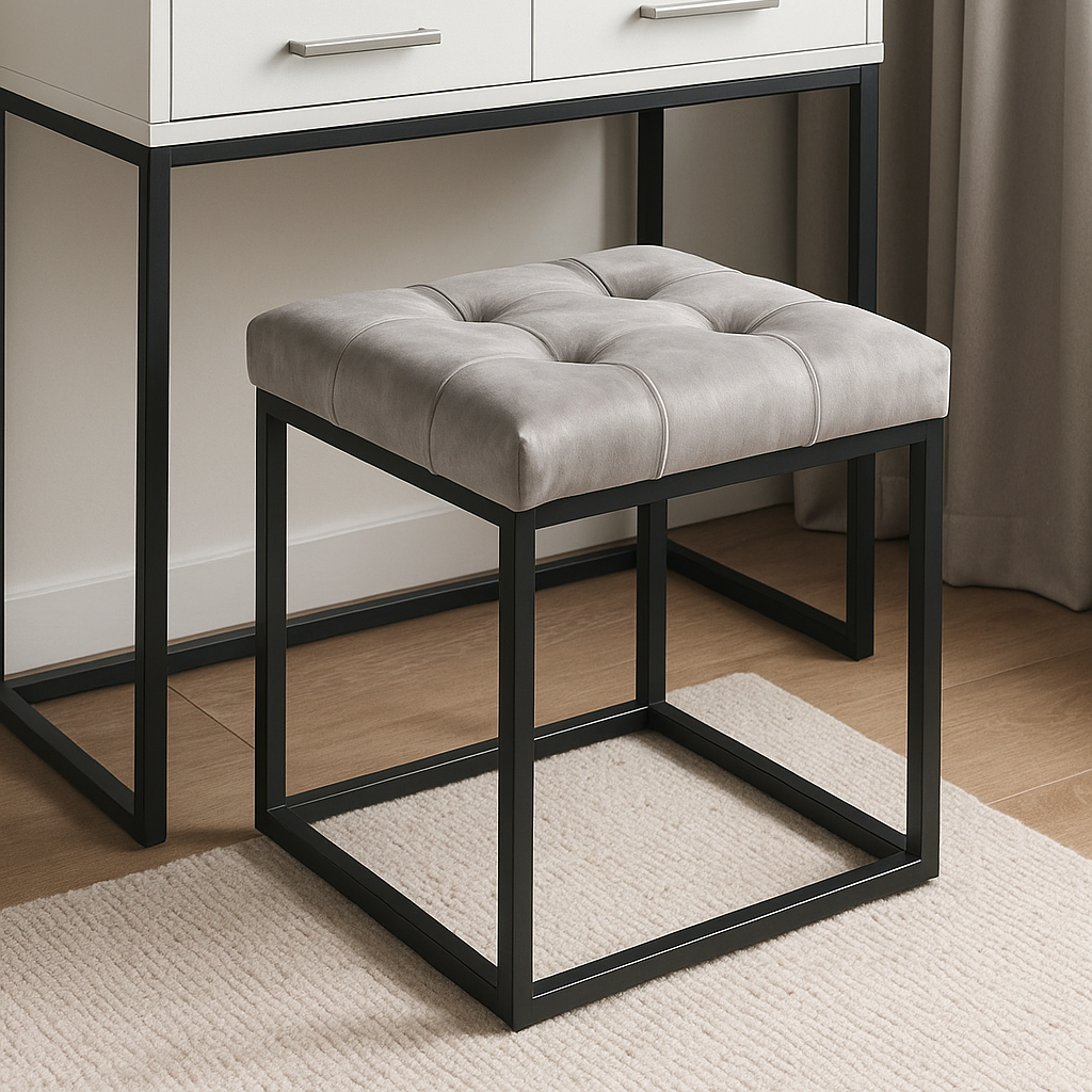 Pufa „Sono” loftowa szara pikowana na czarnym stelażu