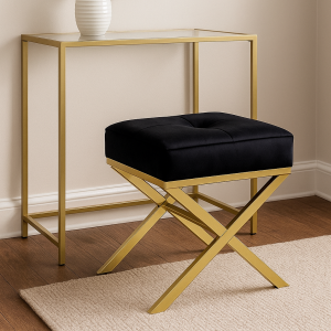 Pufa "X" czarna pikowana welurowa na złotym stelażu