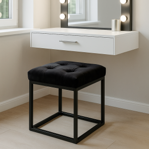 Pufa "Sono" loftowa czarna pikowana na czarnym stelażu