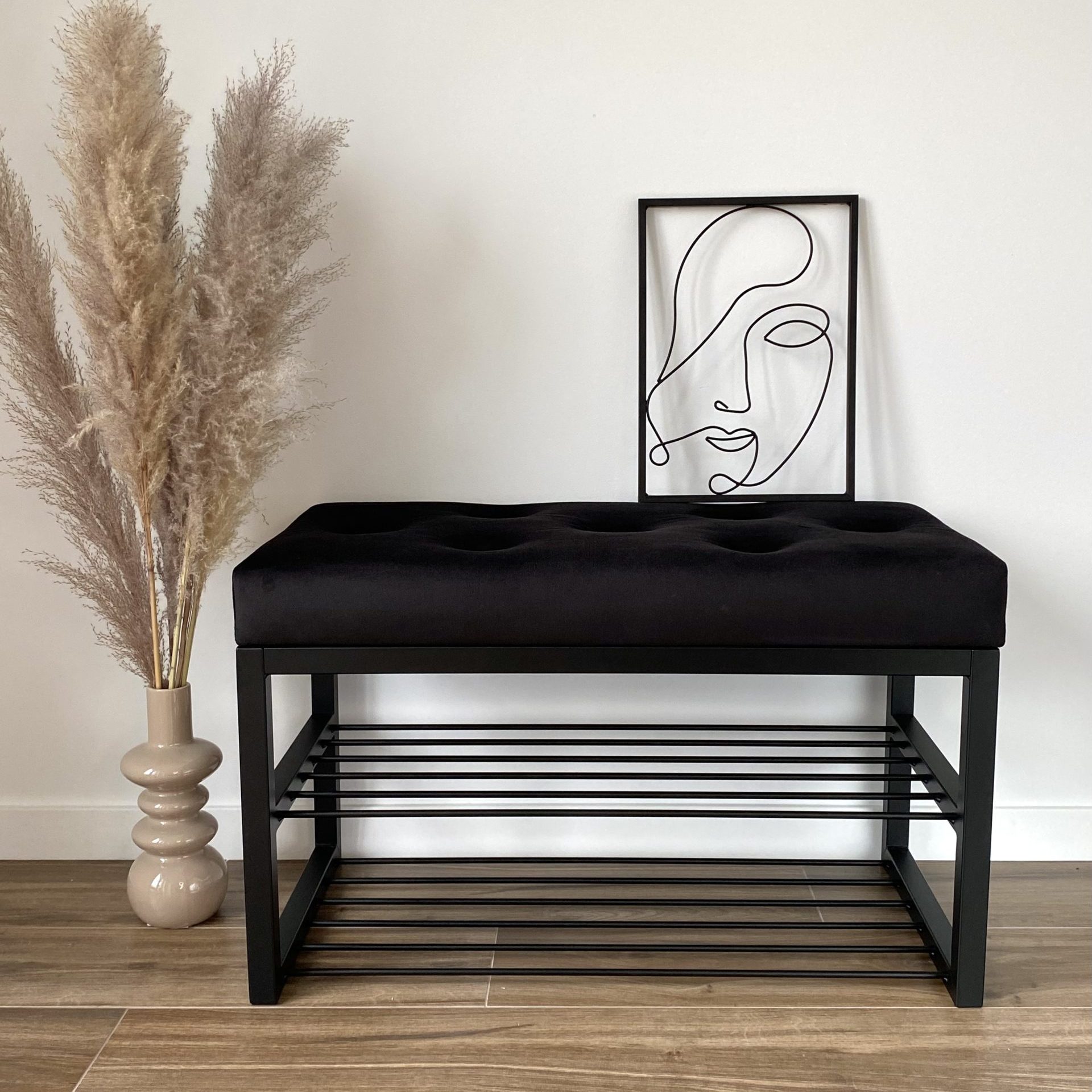 Ławka Olympia z półką na buty na czarnym stelażu WYBÓR KOLORÓW