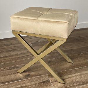 Pufa "X" beżowa pikowana welurowa na złotym stelażu