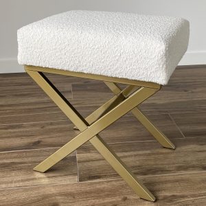Pufa "X" biała boucle na złotym stelażu