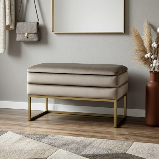 Ławka ze schowkiem Reno2 za złotym stelażu WYBÓR KOLORÓW