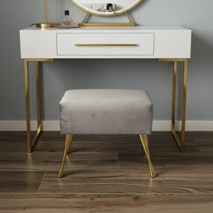 Pufa tapicerowana "Glam" welurowa szara podnóżek