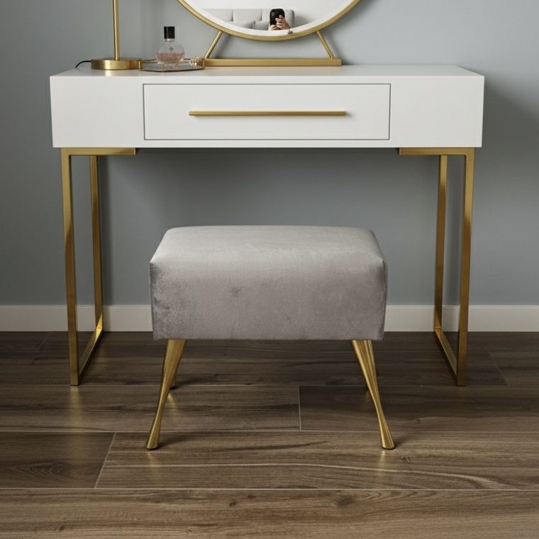 Pufa tapicerowana "Glam" welurowa szara podnóżek