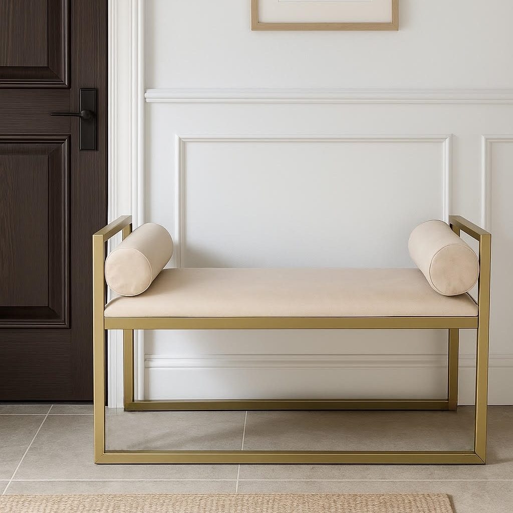 Ławka tapicerowana "Royal" beżowa z poduszkami wałeczkami